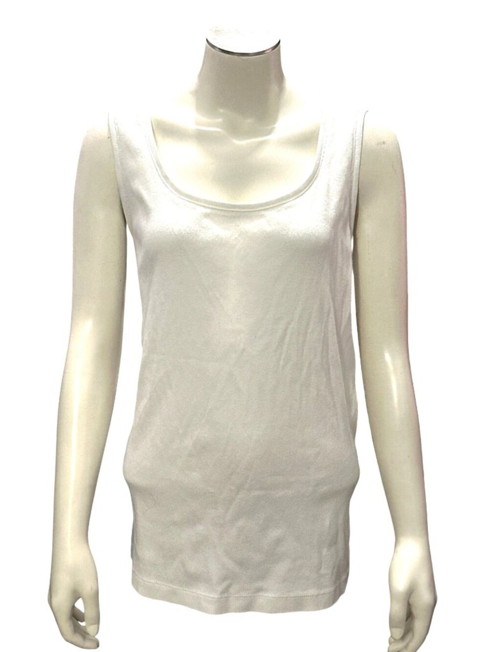 Chicos Size 3 White Sleeveless Ribbed Tank Top Comfortable Casual Resort Wear